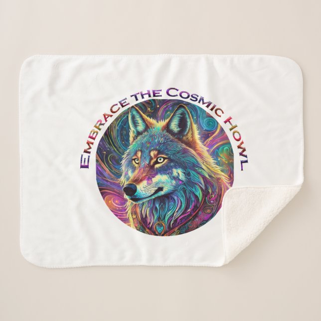 Cobertor Sherpa Abrace o Lobo de Howl Cósmico (Frente (Horizontal))