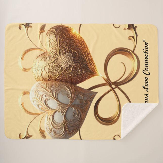 Cobertor Sherpa "Abraço de Paixão Dourada" (Frente (Horizontal))