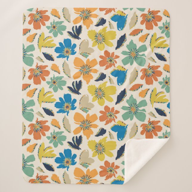 Cobertor Sherpa Abstract Hand-Drawn Boho Floral Pattern (Frente)
