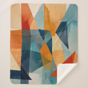 Cobertor Sherpa Abstrato Ângulos de Azul e Laranja