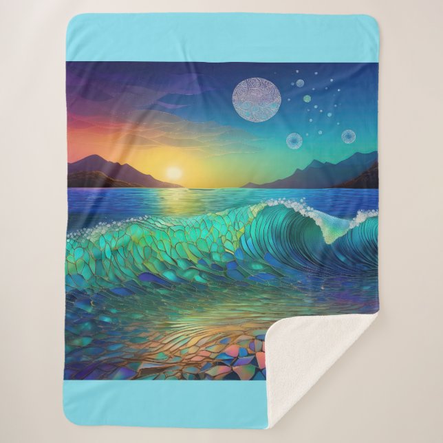 Cobertor Sherpa Abstrato Azure Seascape (Frente)