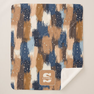 Cobertor Sherpa Abstrato Brushstrokes em Azul, Branco e Marrom (2)