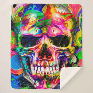 Cobertor Sherpa abstrato cor de fundo com crânio colorido