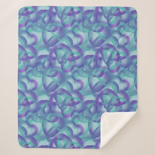 Cobertor Sherpa Abstrato de Corações Sobrepostos Em Padrão De Aqua (Frente)