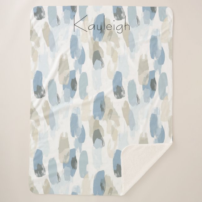 Cobertor Sherpa Abstrato de Creme Branco Azul (Frente)