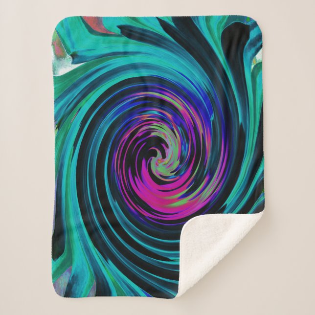Cobertor Sherpa Abstrato de preto e turquesa Dramático (Frente)