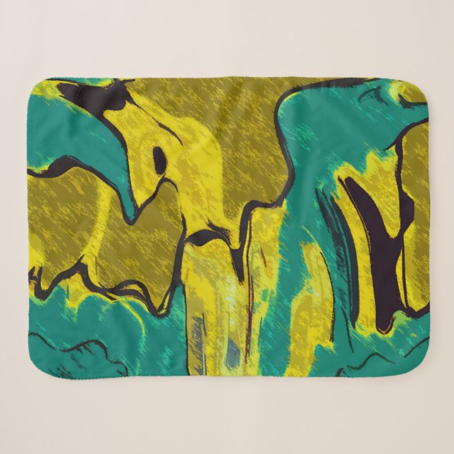 Cobertor Sherpa Abstrato de Teal Amarelo da Mostarda (Frente (Horizontal))