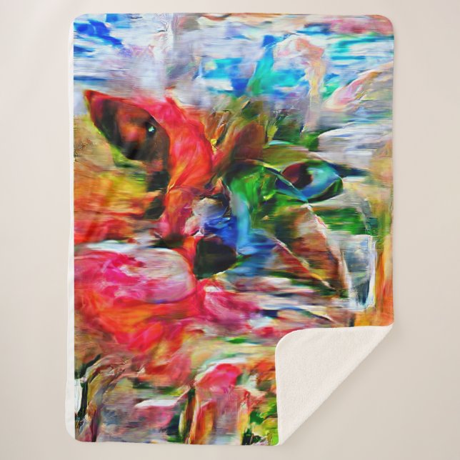 Cobertor Sherpa Abstrato Expressionista Colorida Cat Art Impressão (Frente)