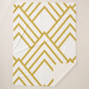 Cobertor Sherpa Abstrato geométrica, branco e ouro