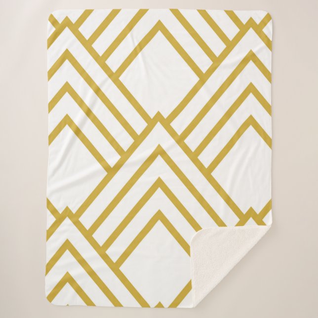 Cobertor Sherpa Abstrato geométrica, branco e ouro (Frente)