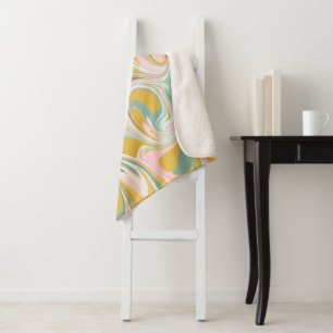 Cobertor Sherpa Abstrato Marble Bonito em Rosa Terrestre e Dourado