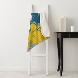 Cobertor Sherpa Abstrato Marble Modern Ebru Padrão Teal e Rosa