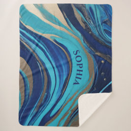 Cobertor Sherpa Abstrato moderno - Azul de Arte e Dourado-