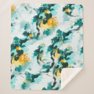 Cobertor Sherpa Abstrato moderno - Teal e Design pintado amarelo