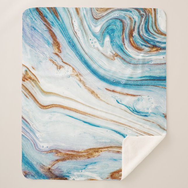 Cobertor Sherpa Abstrato Ocean Luxury Marble Swirls (Frente)