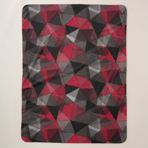 Cobertor Sherpa Abstrato preto, vermelho, geométrico das cinzas.