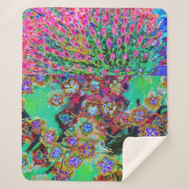Cobertor Sherpa Abstrato psicodélico Groovy Roxo Sedum (Frente)