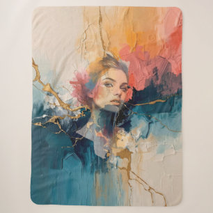 Cobertor Sherpa Abstrato Retrato Wall Art, Dor no rosto da mulher