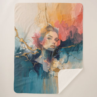 Cobertor Sherpa Abstrato Retrato Wall Art, Dor no rosto da mulher