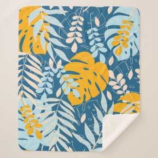 Cobertor Sherpa Abstrato sem costura com folhas tropicais e