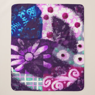 Cobertor Sherpa Abstrato - Sinal de Paz Hippie Art Purple Azul