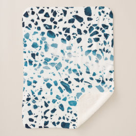 Cobertor Sherpa Abstrato Terrazzo Mosaico Marinho e padrão azul cl