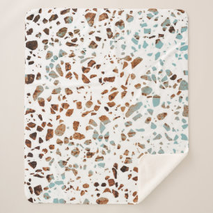 Cobertor Sherpa Abstrato Terrazzo Mosaico Rust Brown & Blue Padrã