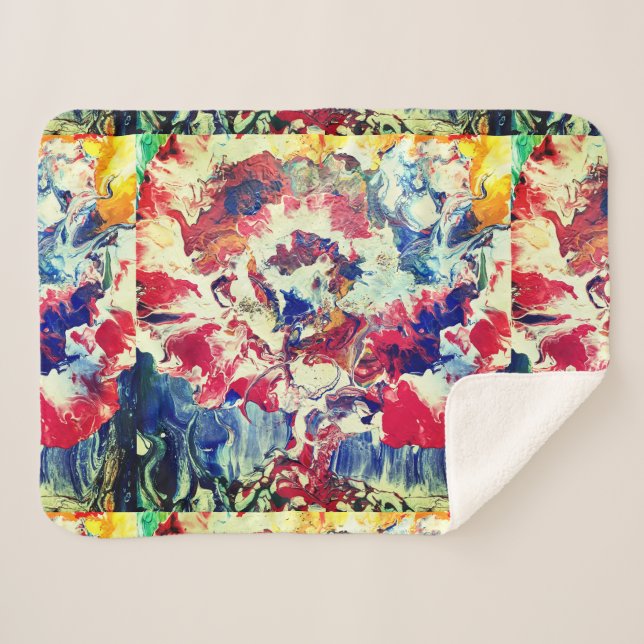 Cobertor Sherpa Abstrato vermelho-branco-preto (Frente (Horizontal))