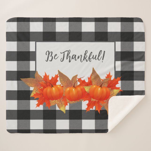 Cobertor Sherpa Ação de Graças Pumpkin Buffalo Xadrez Sherpa Blank (Frente (Horizontal))