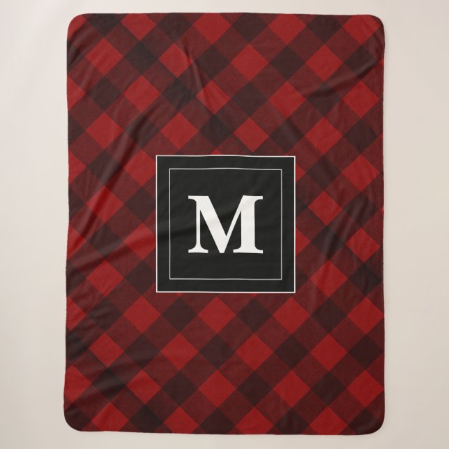 Cobertor Sherpa Acolchoado natalino personalizado xadrez vermelho  (Frente)