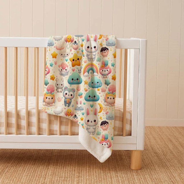 Cobertor Sherpa Aconchegante e Caprichoso Pastel d (Kawaii Bunny Pastel Whimsical Cozy Sherpa Blanket)