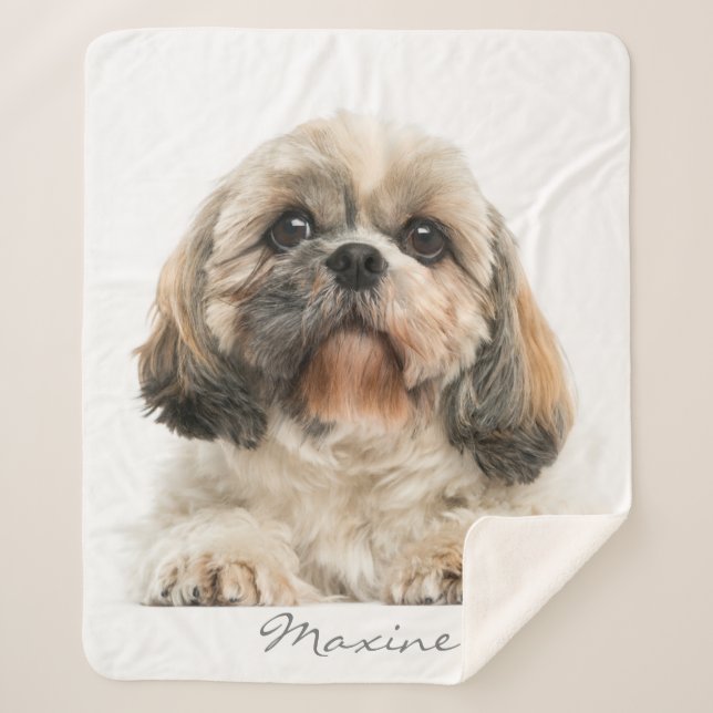 Cobertor Sherpa Adicione Seu Retrato Pet Shih Tzu Dog Personalizad (Frente)