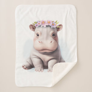 Cobertor Sherpa Adorável Bebê Hippopotamus