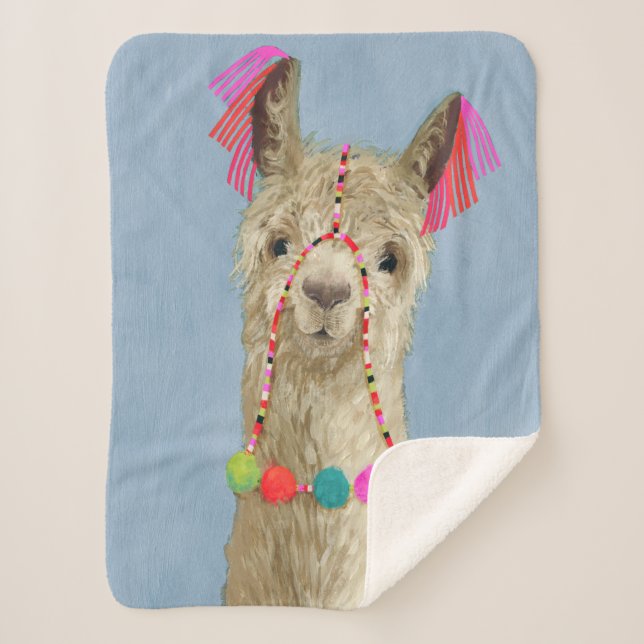 Cobertor Sherpa Adorned Llama - Beige (Frente)