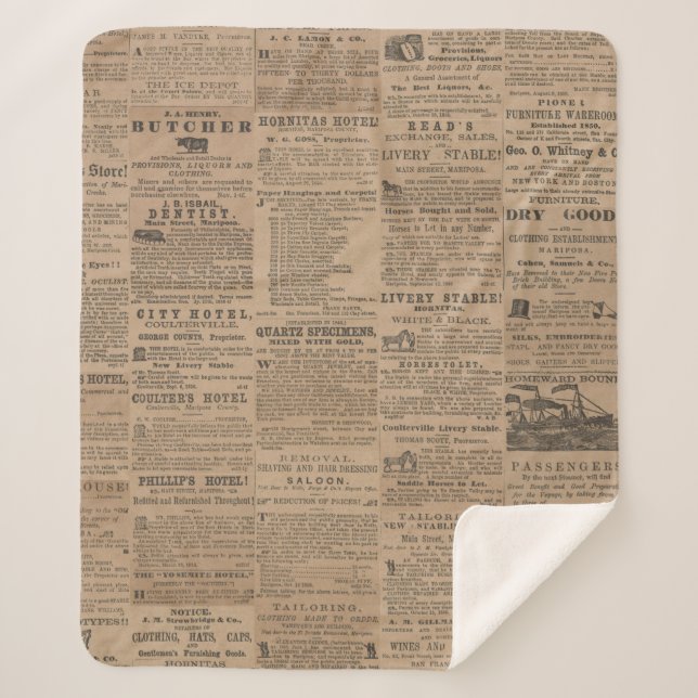 Cobertor Sherpa Ads of the Past, NY 1856 (Frente)