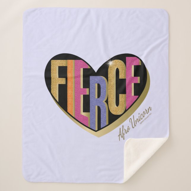 Cobertor Sherpa Afro Unicorn Fierce Heart Design (Frente)