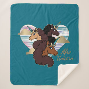 Cobertor Sherpa Afro Unicorn Trio Heart Design