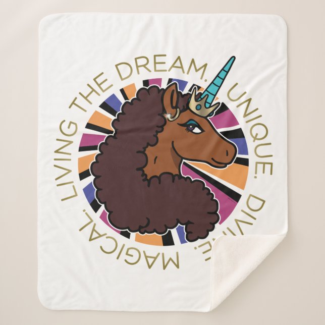 Cobertor Sherpa Afro Unicorn Vivendo o Design do Sonho (Frente)