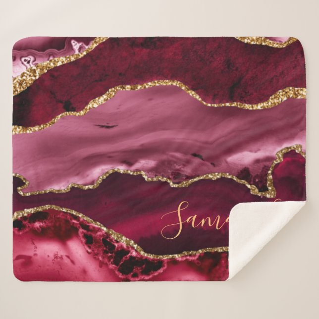Cobertor Sherpa Ágata Marmore Glitter Vermelho e Dourado Falso (Frente (Horizontal))