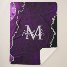Cobertor Sherpa Agato de mármore roxo e prateado
