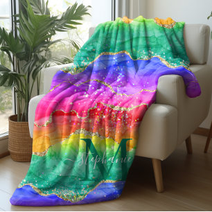 Cobertor Sherpa Agato Dourado Colorido de Arco-Íris Personalizado