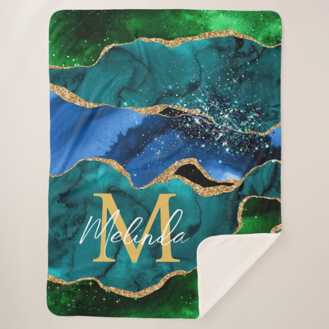 Cobertor Sherpa Agitação da relva azul e verde (Frente)