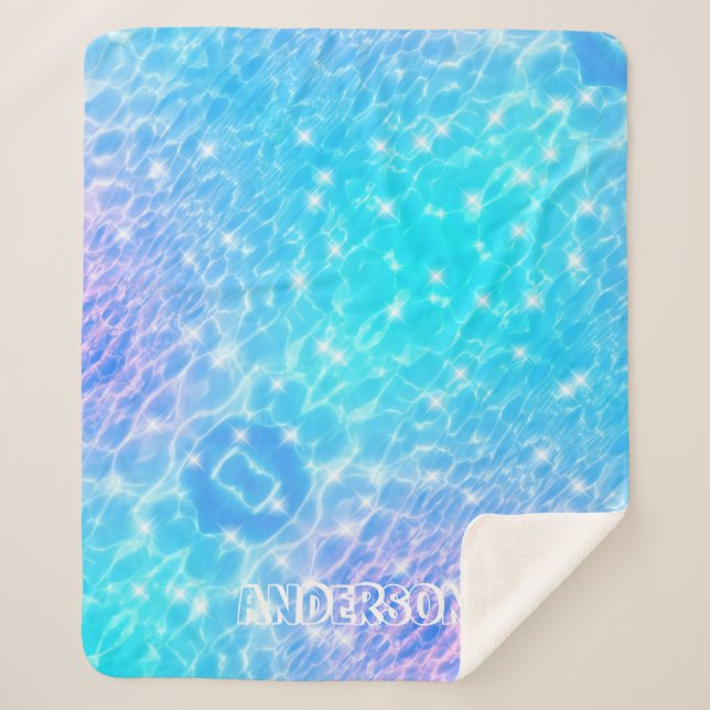 Cobertor Sherpa Água sobrepõe texturas de água nome personalizado  (Frente)