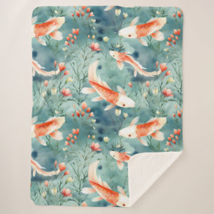 Cobertor Sherpa Águas Tranquilas: Padrão De Peixe Koi De Aquarela