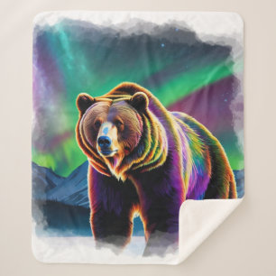 Cobertor Sherpa Alaskan Grizzly Bear e Luzes de Norte