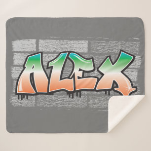 Cobertor Sherpa ALEX Seu Nome Brick Wall Paint Splatter do Grafite