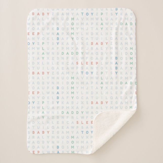 Cobertor Sherpa Alfabeto de Bebê Doce ABCs Cores Pastel Azul (Frente)