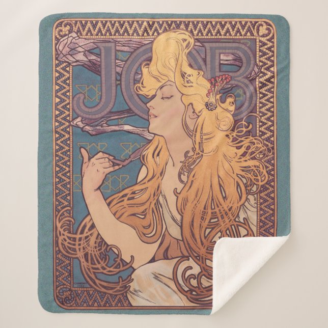 Cobertor Sherpa Alfonse Mucha Job Art Nouveau mulher (Frente)