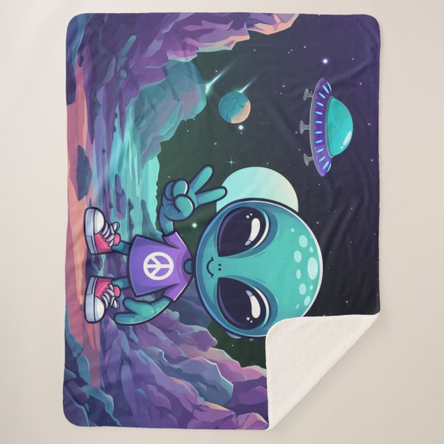 Cobertor Sherpa Alienígena de paz e nave espacial (Frente)
