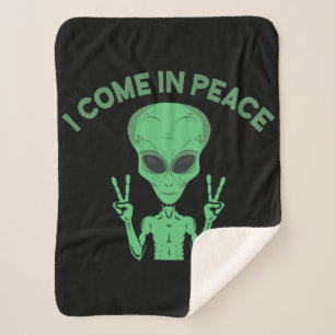 Cobertor Sherpa Alienígena Verde Eu Vim Em Paz OVNI Extraterrestre